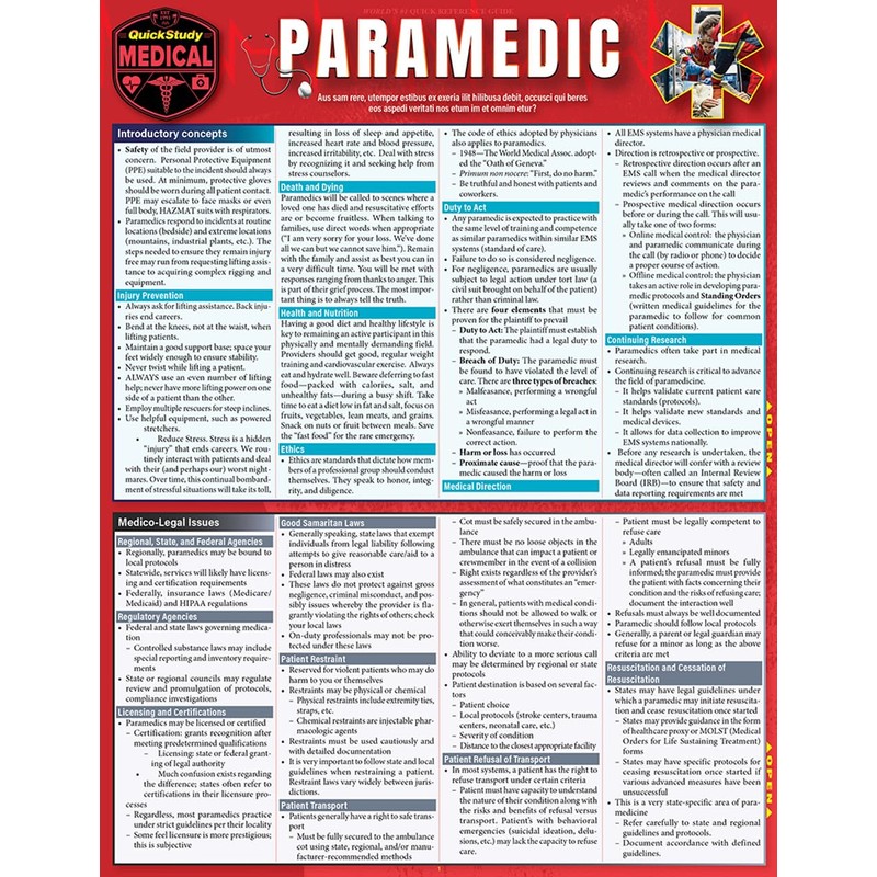 Paramedic: A Quickstudy Laminated Reference Guide