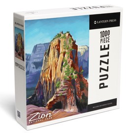 Zion National Park, Utah, Angels Landing, Oil Painting (1000 Piece Puzzle, Challenging Jigsaw Puzzle for Adults, Made in USA)