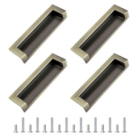 MOROBOR Tatami Hidden Door Handles, 4pcs Embedded Handle, Recessed Finger Pulls with Hidden Concealed Screws for Cabinet Wardrobe Drawer (Green Bronze-109mm)