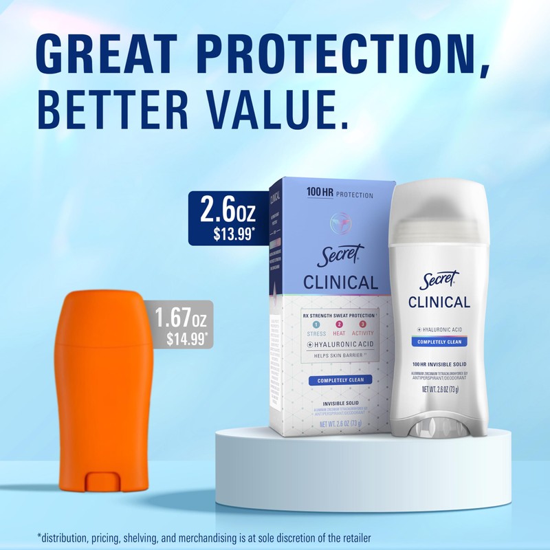 Secret Clinical Strength 100HR Sweat & Odor, Invisible Solid Antiperspirant