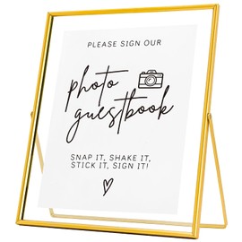 Calculs Por Favor, Firme Nuestro Libro de visitas Letrero para Fotos de Boda Letrero para Libro de visitas Marco de Fotos Flotante Dorado Letreros de Boda Soporte para Tarjeta de Lugar/menú 12” x 10”