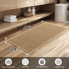 MIULEE Set of 2 Waffle Bathroom Runner Rugs, Boho Bath Rugs Non Slip Washable, Super Absorbent Runner Bath Mats, Rubber Backed Shower Mats for Hallway Bedroom Laundry Room, Brown, 2'x4'(24x48 Inch)