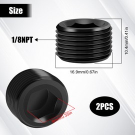 2PCS 1/8 NPT Male Thread Allen Head Hex Socket Pipe Plug Fitting, Black Anodized Aluminum Hard Adapter, Automotive Accessories Suitable for Vehicle Fuel Oil Line End Modification