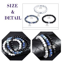 Feilok Buddha Partner Bracelet Real Natural Stones Chakra Bracelet Stretch Bead Bracelet Friendship Bracelet BFF Chains for Men Women, 19 cm, Stone Metal