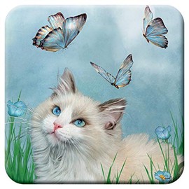 3D LiveLife Cork Coaster - Ragdoll & Butterflies from Deluxebase. Lenticular 3D Cat Coaster. Non-Slip Table Coasters Featuring Original Artwork by Carol Cavalaris. Ideal for Home Decor.