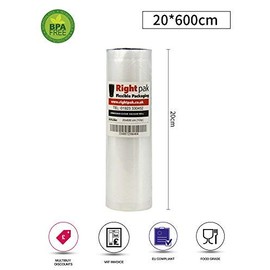 Rightpak Vacuum Food Sealer Rolls 6 Metres 1 Piece 20cm x 600cm Pre-Cut Textured Bags, Thick Embossed Design