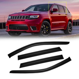 CMVT Auto Window Visors for Grand Cherokee 2011-2021 (Not for Grand Cherokee L), Rain Guards Shield Vent Shade Deflector Dark Smoke 2012 2013 2014 2015 2016 2017 2018 2019 2020 Tape-On, 4PCS