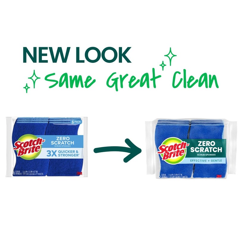 Scotch-Brite Zero Scratch Scrub Sponge, 6 Kitchen Sponges for Cleaning