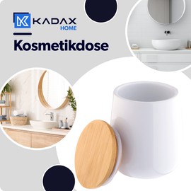 KADAX Cosmetics Tin, Ceramic Storage Tin, Cotton Wool Box with Bamboo Lid, Cotton Pad Holder, Storage Tin, Cotton Tin, Universal Container for Bathroom, Cotton Pads, Round