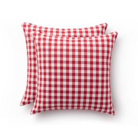 GAMUSI Set of 2 Checked Gingham Cushion Covers 45 x 45 cm, Decorative Sofa Cushion Covers with Zipper, Breathable and Soft Cotton, Red Color
