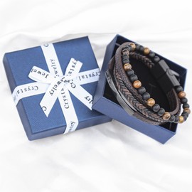 JUZICHEN Lederarmband Herren, Herrenarmband Armbänder 19cm/21cm/23cm, Braun Blau Schwarz Armband Für Männer, Armband Leder Herren Schmuck Geschenke Vatertagsgeschenk Für Papa (Braun, 19cm)