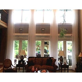 Ikiriska Extra Long Sheer Voile Curtain Grommet top for high Ceiling 10-24ft Length 110" Wide 2 Story Drape (24 ft, Off White)