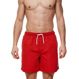 Indicode Men's Ferguson Swimming Trunks with 3 Pockets and Drawstring, Swimming Shorts for Men, Goji Berry