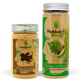 HerbtoniQ 100% Natural Shikakai Fruit Powder (Acacia Concinna) 125g And Bhringraj Leaf Powder (Eclipta Prostrate/false Daisy) 150g For Hair Pack
