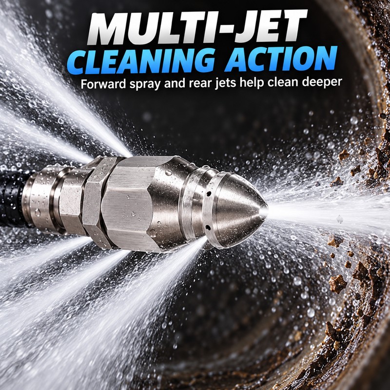 Sewer Jetter Nozzle for Pressure Washer Use – 1/4" Stainless