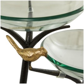 Deco 79 Glass Kitchen 3 Tiered Serving Bowl with Black Metal Branch Stand, 20" x 12" x 14", Clear