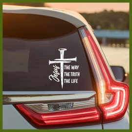 MYMKO Jesus The Way The Truth The Life Decal, Three Nails Car Window Decals, 6 Inches UV DTF Tranfer Car Stickers, Aesthetic Weatherproof Car Truck Window Bumper Sticker, Car Decals for Christian