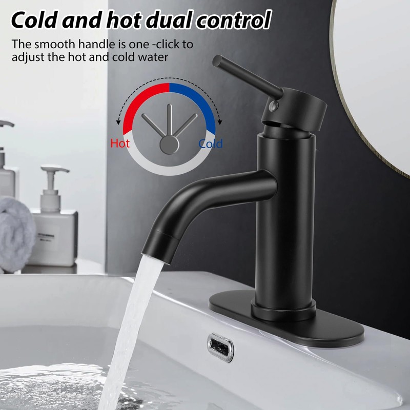 HaiZR Bathroom Faucet - Matte Black Single Hole Hot and