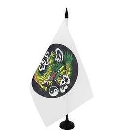 AZ FLAG - Chinese Dragon Yin and Yang Table Flag 8.25 x 5.5 inches - Small Dragon China Flag 100% Polyester with 25 cm Flag Stand and Black Plastic Base