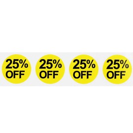Yellow 25 Percent Off Labels 0.75 Inch 19 mm Round 500 Count