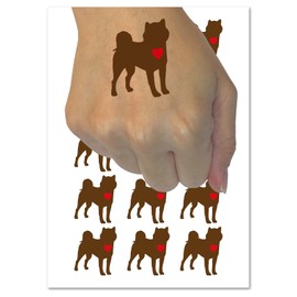 Shiba Inu Dog with Heart Temporary Tattoo Water Resistant Fake Body Art Set Collection - 54 1" Tattoos (1 Sheet)