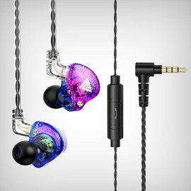QKZ AK6 PRO in-ear dynamic sports headphones wire-controlled with mic subwoofer HiFi sound quality fever wired headphones - Color: purple