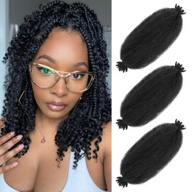Springy Afro Twist Hair Pre Fluffed Spring Twist Hair Pre Afro Twist Hair For Soft Locs Marley Twist Braiding Hair Twist Extensions (1B#, 12 inch (Pack of 3))