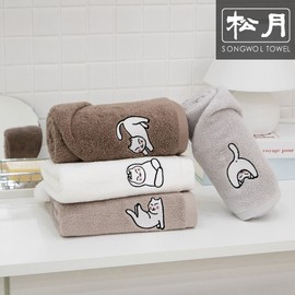 Songwol Towel 12 Songwol yoga cat face towels, light gray / 송월타올 송월 요가고양이 세면타월 12장, 연회색