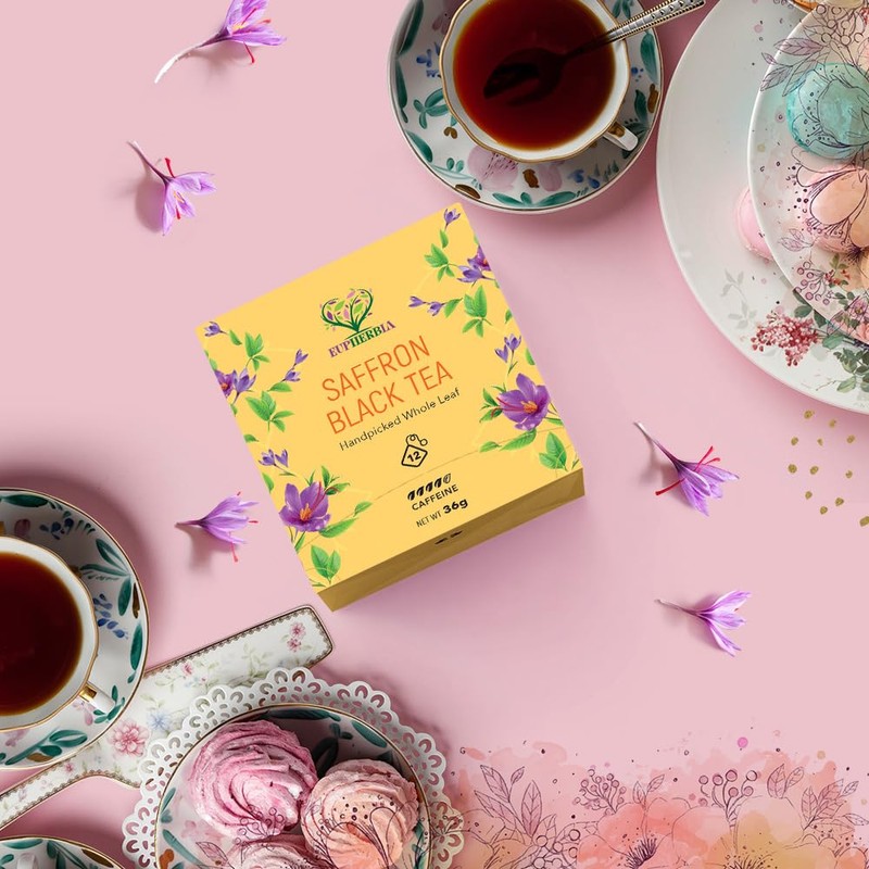 Eupherbia Saffron Black Tea, Handpicked, Highland Grown Whole Leaf Tea,