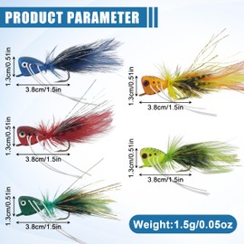 Fly Fishing Popper Flies, 10pcs/20pcs Dry Flies Bass Popper Fly Lures Topwater Panfish Bluegill Crappie Popping Bug Flies Sunfish Trout Salmon Flies Kit for Fly Fishing