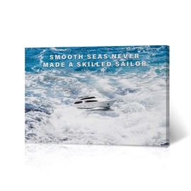 HB Art Design Smooth Seas Never Made a Skilled Sailor Lettering Ocean Canvas Print Motivational Wall Art Success Entrepreneur Quote Living Room Office Decor Inspirational Gift Ready to Hang 24x36