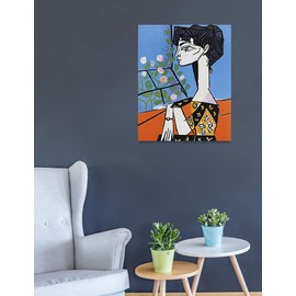 IPIC - Jacqueline With Flowers by Pablo Picasso Art reproduction Giclee Prints on Acid Free Cotton Canvas Hand Stretched Canvas Art for Home Decor. 16" W x 20" H