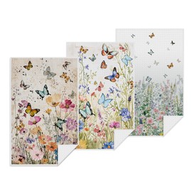 3Pcs Butterfly Kitchen Towels, Reusable Cleaning Dish Cloth Tea Towel, Floral Microfiber Hand Towel, Waffle Towels for Home Kitchen Bathroom Decor, Butterfly Gifts for Women Mom Friend, 24x14 Inch