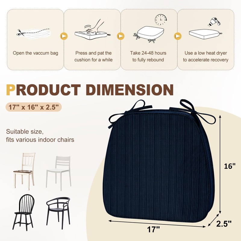 downluxe Chair Cushions for Dining Chairs, Waterproof Kitchen Chair Pads,