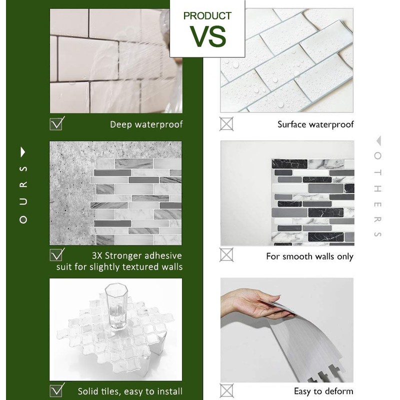STICKGOO Thicker Design Peel and Stick Tile Backsplash, 12”×12”Stick on