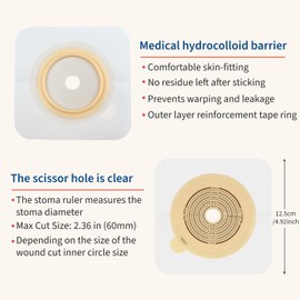 22 PCS Ostomy Supplies 2 Piece Colostomy Bags, Two Piece Drainable Ostomy Pouch with Hook-and-Loop Closure for Ileostomy Stoma Care, Cut-to-Fit (16 x Bags+6 x Barriers)