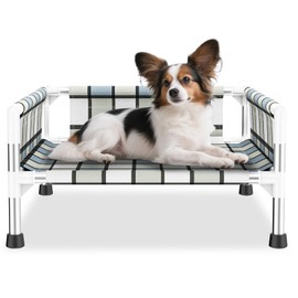 Elevated Raised Outdoor Dog Bed - Cooling Washable Dog Cot with Guardrail, Durable & Breathable Cotton Mesh Pet Hammock Beds with Stainless Steel Pipe Frame for Small Pets (20'' x 20'' x 12'')