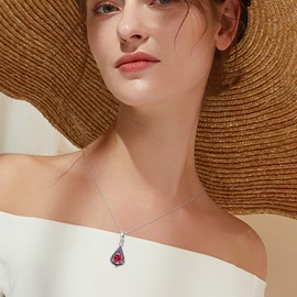TUGHRA 925 Sterling Silver Created Ruby Urn Necklace Cremation Jewelry for Ashes Cremation Necklaces Teardrop July Birthstone Pendant Necklace Urn Jewelry Gifts for Women Men s