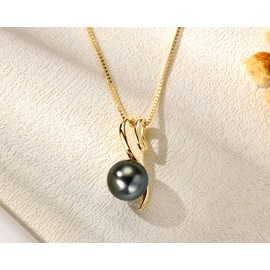 Tahitian Black Pearl Necklaces for Women, 14K Gold Plated Single Pearl Pendant Necklace Birthday Anniversary Jewelry Gifts for Wife Mom