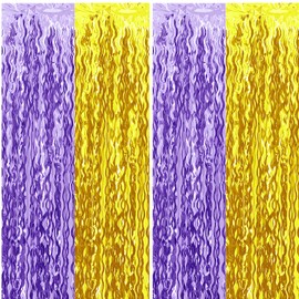 Gold and Purple Wavy Tinsel Foil Fringe Curtains Graduation Photo Booth Backdrop for High School College Any Grades Graduation Decorations 2025