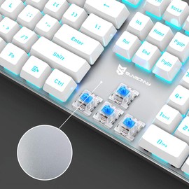 Merdia Mechanical Keyboard Gaming Keyboard | Blue Switch & Ice Blue Backlit Keyboard | 104 Keys US Layout | Wired Gaming Keyboard | Hot Swappable Mechanical Keyboard | PC Gaming Keyboards (White)