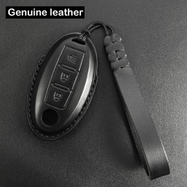 Yonmcfn Key fob Cover Genuine Leather with Keychain,Leather Key Case Protector,fit 3 Buttons Smart Remote Key(Black)