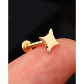 Jewseen 14K Gold Threadless Stud Earrings Star Cartilage Stud Top Push in Threadless Cartilage Earring 16G Flat Back Stud Earring Gold Helix Earring Conch Tragus Earring for Women Men…