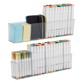 NINEWEEN 2 Pack Whiteboard Marker Holder for Home Office, Clear Magnetic Cup Holder for Dry Erase Marker, Remote Control, Cards, Locker Accessories, Refrigerator, Adhesive Bathroom Supplies Organizer