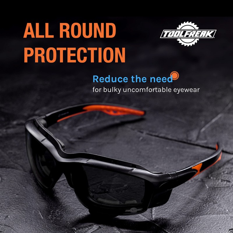 ToolFreak Spoggles Safety Glasses, Anti Glare Distortion Free Smoke Tinted