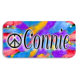 Tie Dye Peace Sign Bicycle License Name Plate Sixties Personalize Gifts Boys Girls 2.75 in x 4.5 in