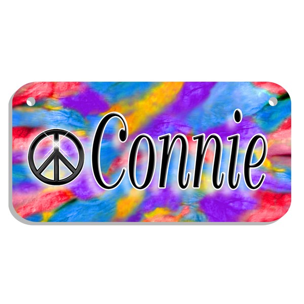 Tie Dye Peace Sign Bicycle License Name Plate Sixties Personalize