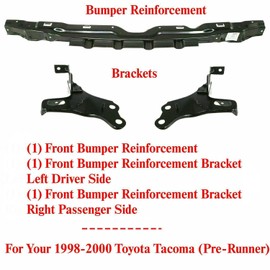 US AUTO PARTS PLUS New Front Bumper Reinforcement + Right Passenger & Left Driver Side Bracket For 1998-2000 Toyota Tacoma Direct Replacement 5250604020 5201204050 5201104050