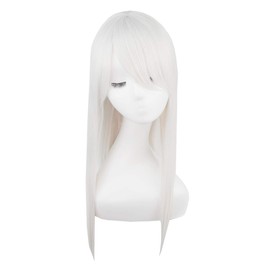 Fujitatsu LML60-OW-063 Wig, Cosplay, Full Wig, Long, Straight, White, Gray Hair, Natural, Smooth, Heat Resistant, Wig, Semi-Long Wig, Net Included