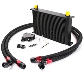 PIT66 25 ROW 10AN Engine Transmission Aluminum Oil Cooler Kit + Oil Cooler Sandwich Plate Fit Compatible with LS1 LS2 LS3